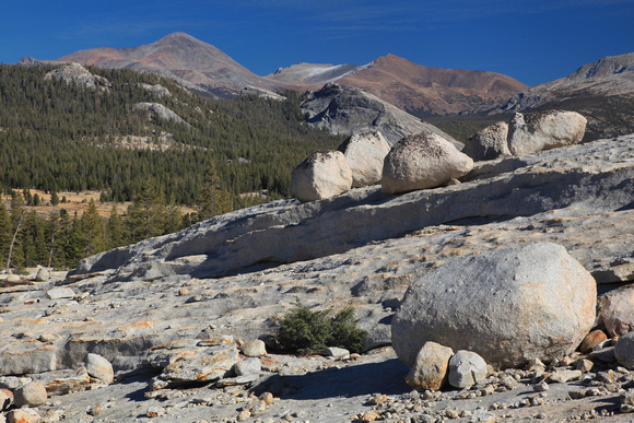 View of the High Sierras from Pothole Dome, west Tuolumne Meadows.