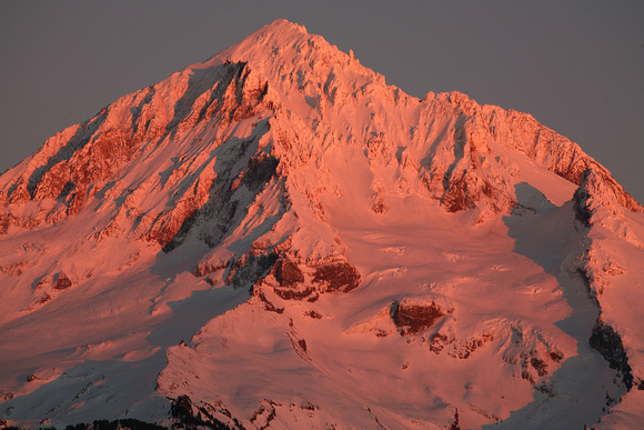 alpenglow on west face of Mt Hood