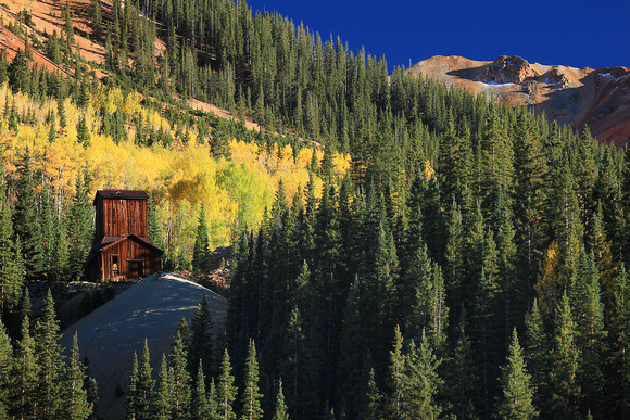 Fall color and mining tower, Red Mountain