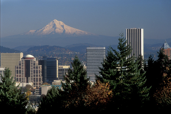 Mt Hood and the Portland skyline